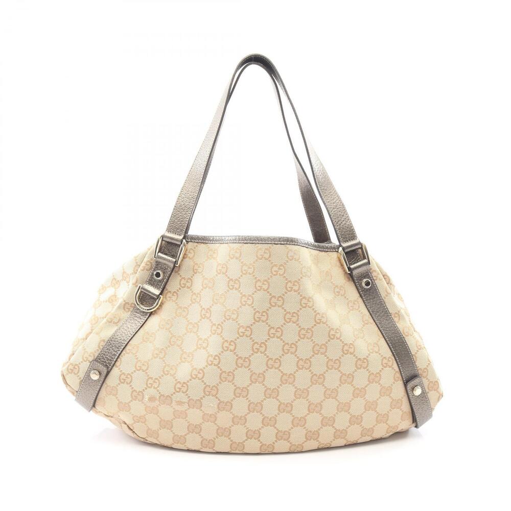 Gucci Abbey GG Canvas Shoulder Bag Leather Beige Gray